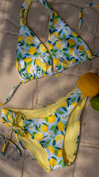 Double layered lemon print bikini set with fully lined finish.